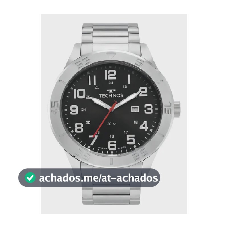 Relógio Technos Masculino Aço Inoxidável Fundo Preto Resistente Água 50m