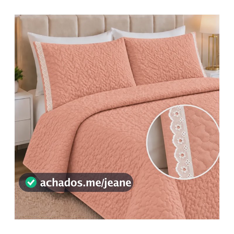 Kit Cobre Leito Casal Dupla Face Colcha 3 Peças 200 Fios Rose