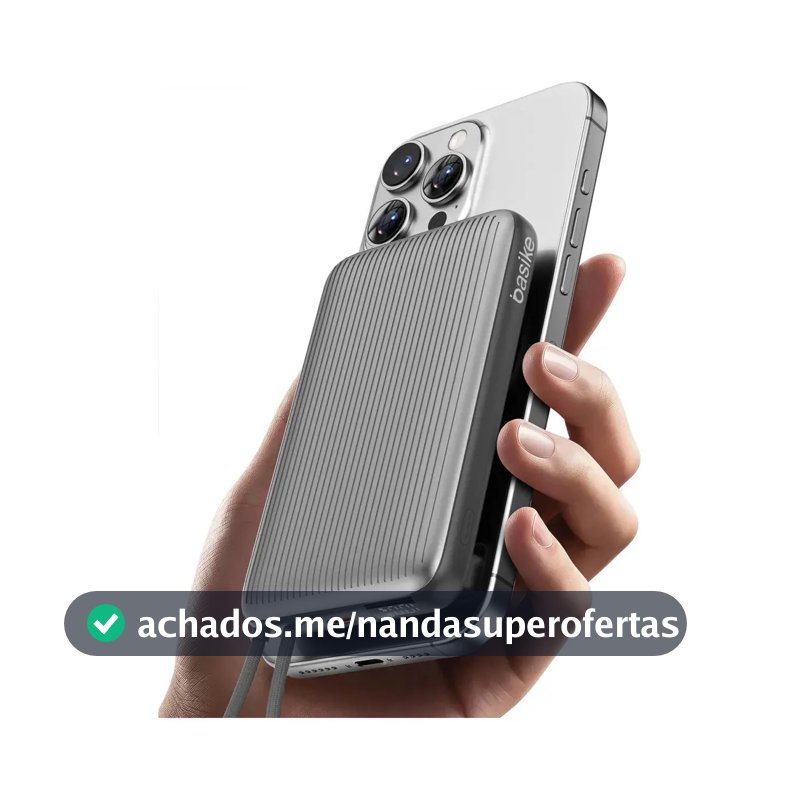 Power Bank Magnético Basike 10.000mAh, Carregador Portátil Turbo Sem Fio com MagSafe