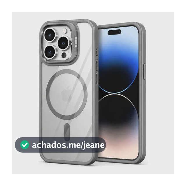 Capa Capinha iPhone Transparente Magnética Suporte Câmera Cinza iPhone 17 Pro Max