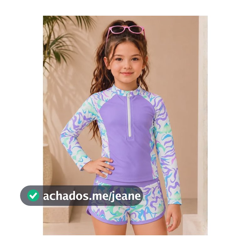 Roupa De Banho Infantil Menina Proteção Solar Uv 50 Short Lilás 14 Anos