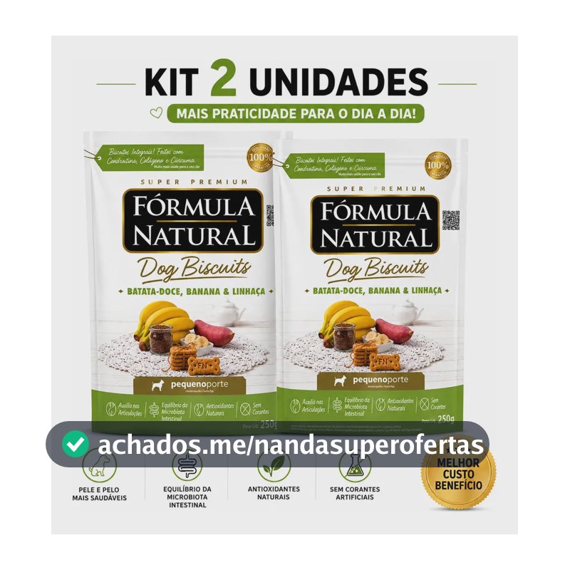 Kit 2 Biscoito Natural Cães Fórmula Natural Pequeno Porte 250g Batata Doce