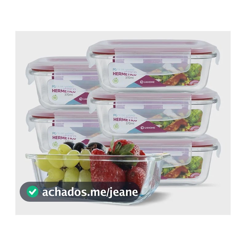 Conjunto 6 Pote Vidro Hermético Marmita Tampa Plástico 370ml Cor Vermelho (QH)