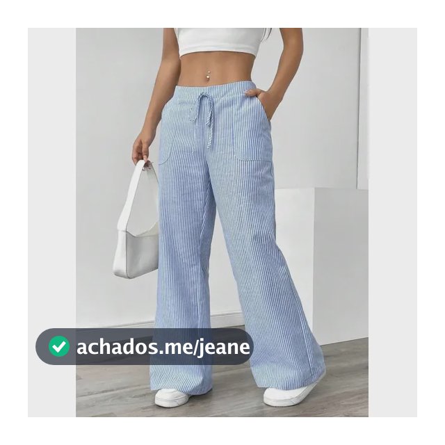 Calça Pantalona Com Cordão Feminina Blue Listras M
