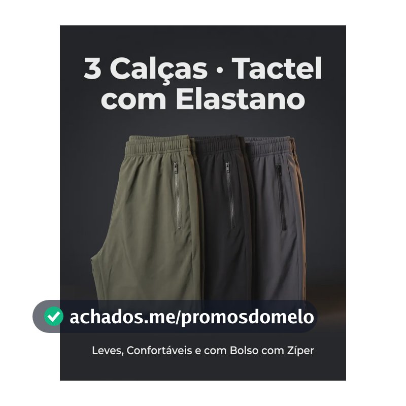 Kit 3 Calças Masculina Tactel Leve Bolso Zíper Premium Verde | Preto | Chumbo Lisa G