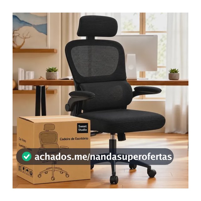 Cadeira de Escritório Sweet Studio Ergonômica Preta, com Apoio de Cabeça e Suporte Lombar