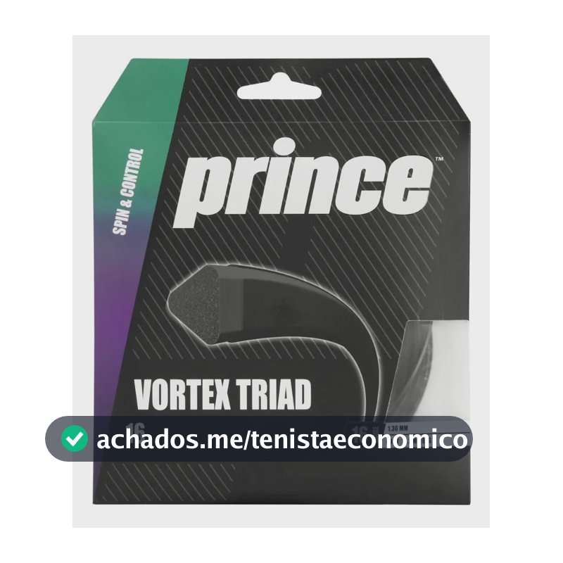 Corda Prince Vortex Triad 16 1.30mm, de Poliéster, para Raquete – Preta