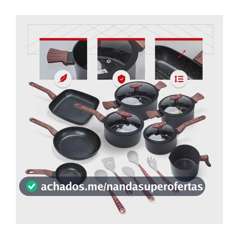 Jogo De Panelas Premium Com Revestimento Em Mármore Antiaderente 13 Peças Preto Yikasa