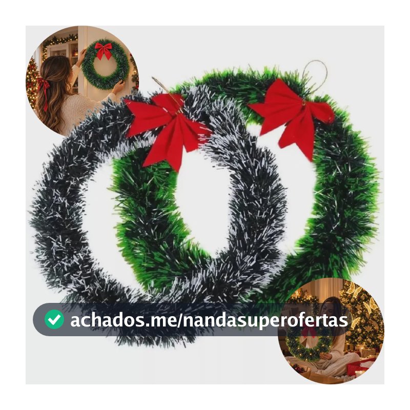 Kit 2 Guirlanda De Natal 30cm Com Laço Decoração Natalina Porta Enfeite Natal Verde Luxo Artezenato