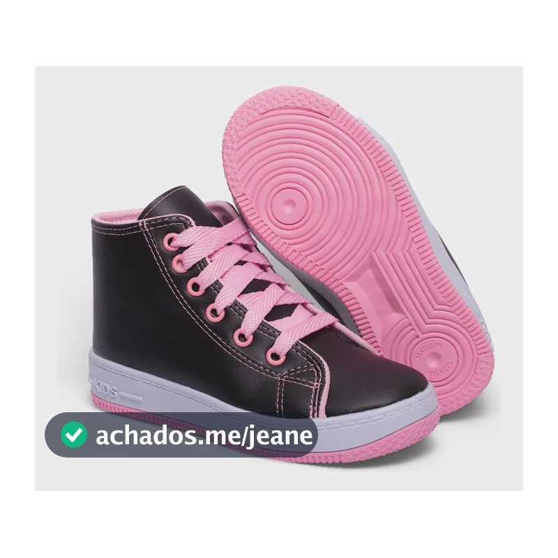 Tênis Infantil Feminino Kids Botinha Club Magia Versátil Preto 29 Br
