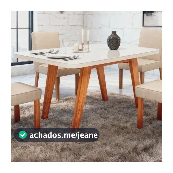 Sala De Jantar 130x90 Mavie Vidro Off 4 Cadeiras Bom Pastor Off-white Naturale Linho Off