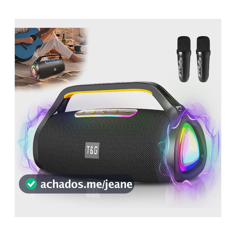 Caixa De Som Bluetooth 20w Com 2 Microfones Sem Fio, Portátil - Som Forte Para Karaokê, Festas, Churrasco E Ao Ar Livre - Presente Ideal