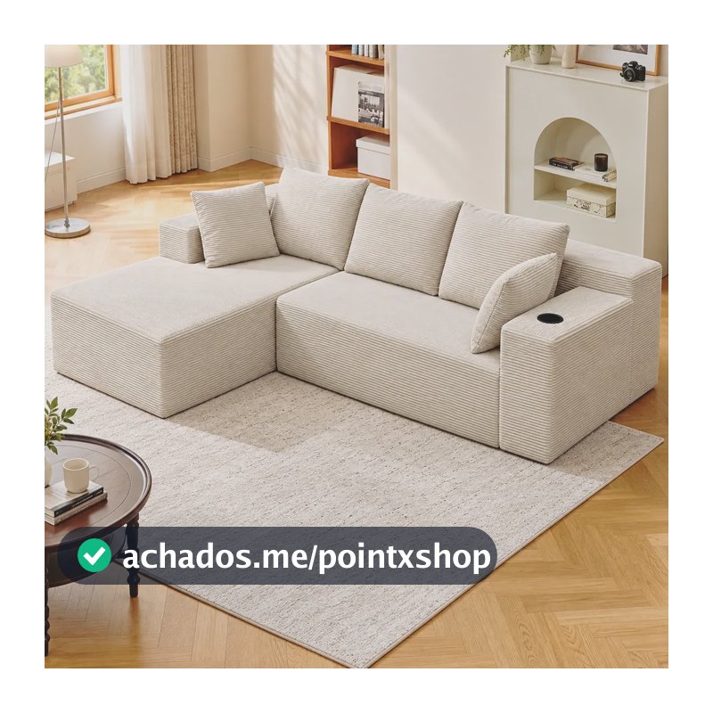 Maciva Sofá Modular 2,54m 2 Lugares Com Chaise Espuma D33 Bege Liso