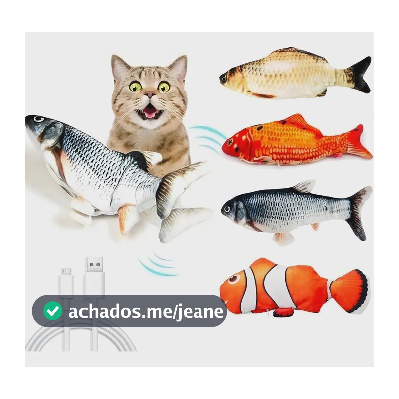Brinquedo Interativo Gatos Cães Peixe Elétrico Recarregável Cor Azul e Branco