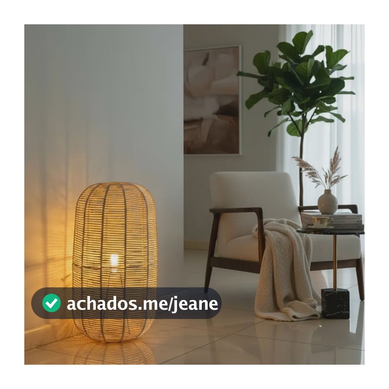 Luminária Decorativa Lamparina De Chão Artesanal Boho  Palha