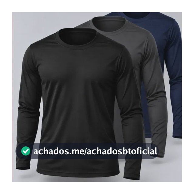 Kit 3 Camisas Uv50+ Segunda Pele Masculina Manga Longa Preto Azul-marinho E Cinza P