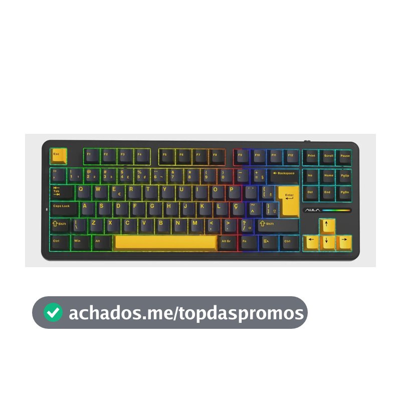 Teclado Mecânico Aula F87 Sem Fio Wireless Bt Hotswap Abnt2 Preto Português Brasil
