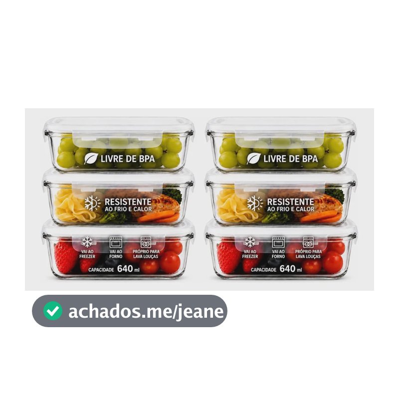 Kit 6 Potes Vidro 640ml Hermético Marmita Forno Refratário Transparente