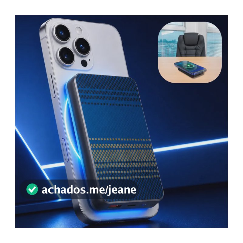 Carregador Celular Portatil 10000mah Android Ios Universal Indução Magsafe Usb Fio Tipo C Powerbank Mag Safe Magnético Bateria Carregamento Carga Potente Turbo Ultra Rápido Azul Premium