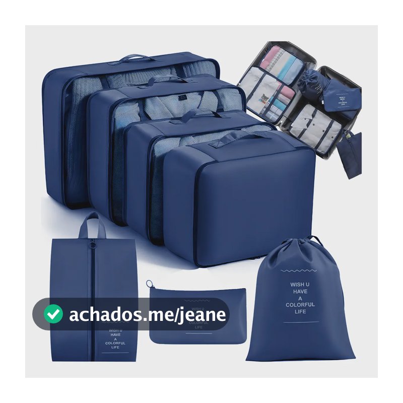 Organizador De Malas Bolsas De Viagem Kit Necessaire 7 Cor Azul-escuro Desenho Do Tecido Liso