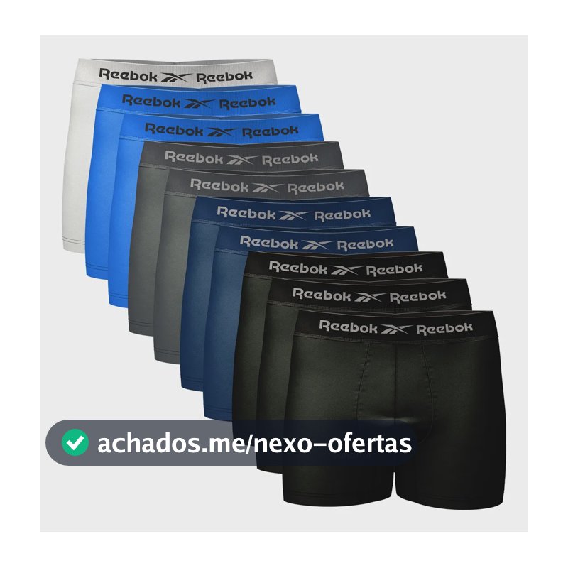 Kit 10 Cuecas Boxer Reebok Sem Costura Microfibra