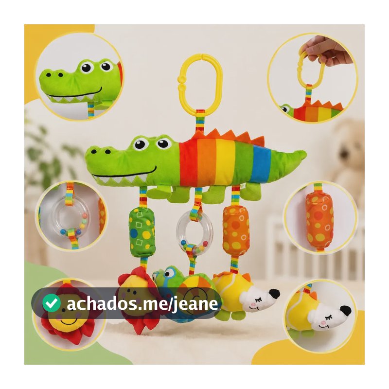 Móbile De Carrinho/ Berço Interativo Chocalho Crocodilo Verde-claro Crocodilo