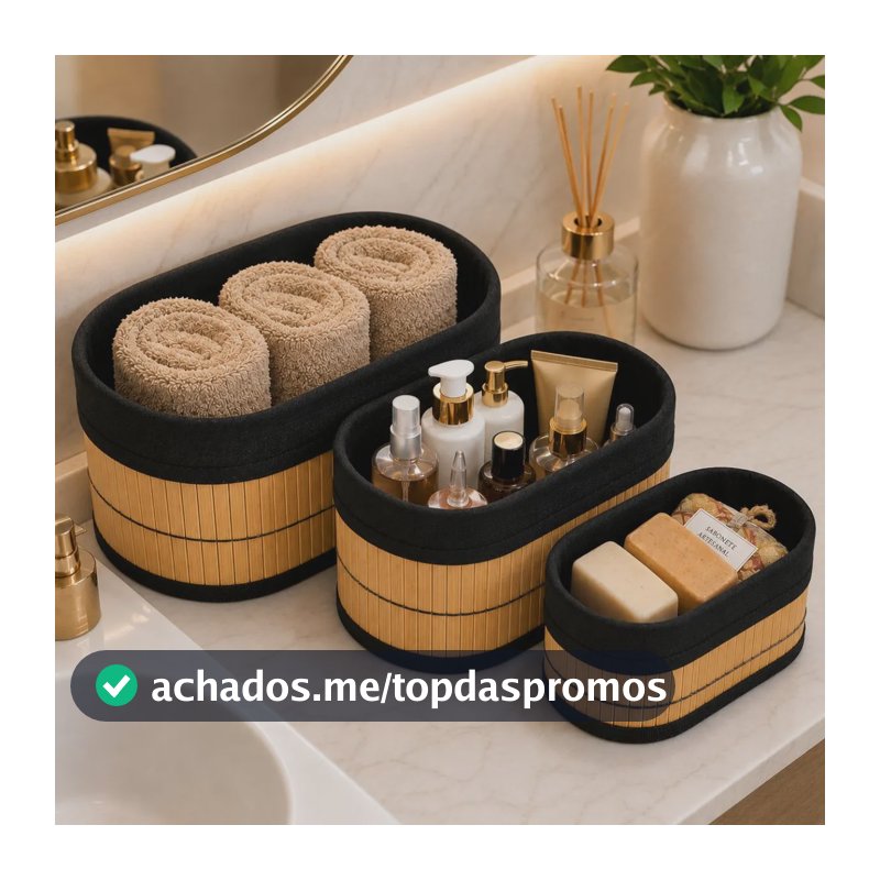 Kit 3 Cestos Organizadores Bambu Banheiro Lavabo Multiuso Bambu