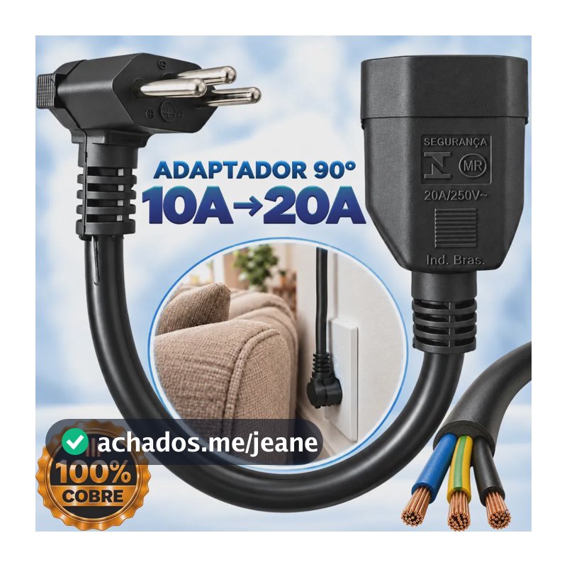 Adaptador De Tomada Fêmea 20a Para Macho 10a Reforçado Com Aterramento 90 Graus Bivolt Carregador Carro Elétrico Portátil Micro-ondas Airfryer Forno Cafeteira Plugue Pino Grosso Para Fino Two Lef