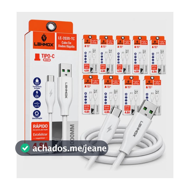 Kit 10 Cabos Usb Tipo C Carregador E Dados Rápido Atacado Branco