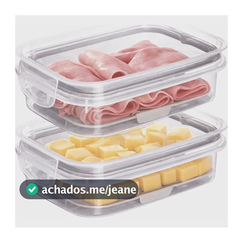 Kit 2 Potes Porta Frios Queijo Presunto Hermético Empilhavel