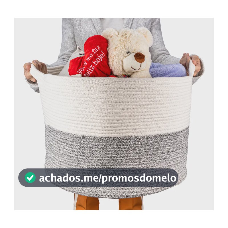 Cesto Organizador De Corda Algodão Para Sala Artiko Decor+ Grande Com Alças 33x50