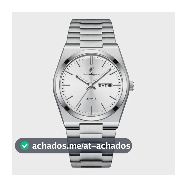 Relógio Poedagar Masculino Quartzo Prata Aço Inoxidável Luxo Prateado Branco