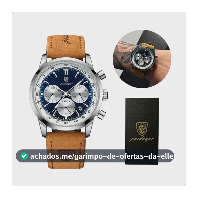 Relógio Luxo Poedagar Masculino Pulseira Em Couro Funcional