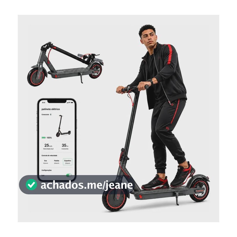 Patinete Elétrico Hearbuds M85 Dobrável Com App Gps Preto Com Vermelho