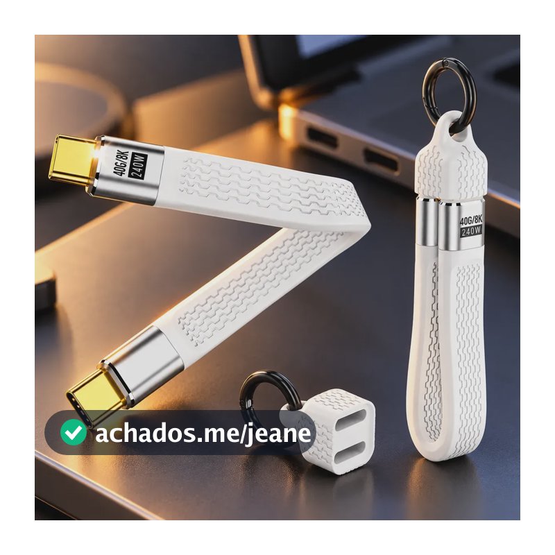 Cabo Usb 4.0 40gbps 8k 240w 13cm Thunderbolt Com Chaveiro Branco