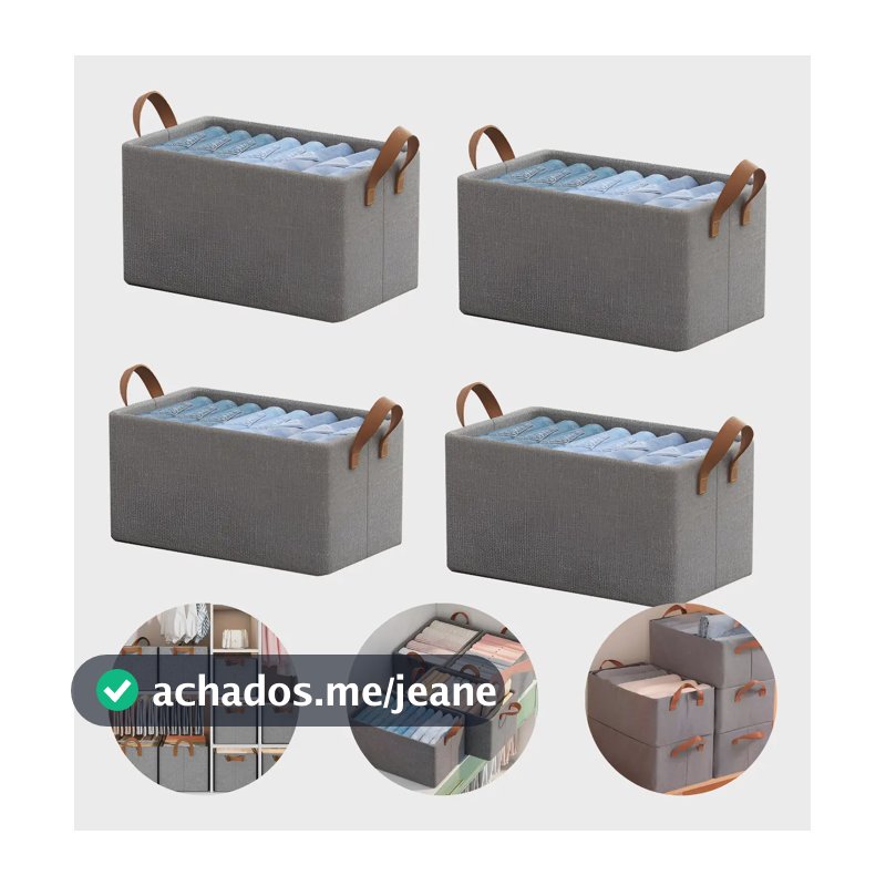 Kit 4 Caixa Organizador De Roupas Íntimas Camisetas Calças Cor Cinza