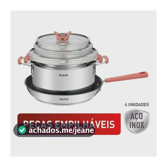 Jogo De Panelas 4 Peças Tefal Opti'space Inox Fundo Triplo