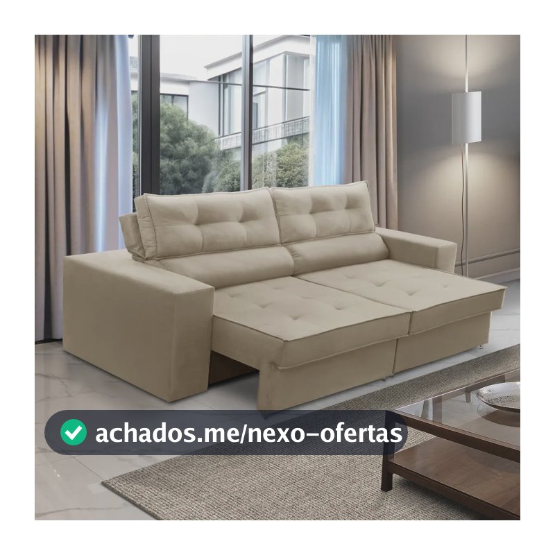 Sofá Retrátil e Reclinável 2 Lugares 1,50m com Molas Mirela Suede Bege Adonai Estofados
