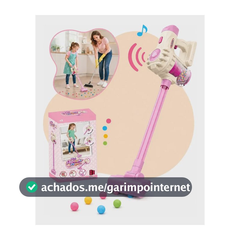 Aspirador de Pó de Brinquedo Infantil que Aspira de Verdade com Luz e Som 3 Bocais e Tubo Extensor Brinquedo de Limpeza Faz de Conta para Casinha 20cm Kizumba