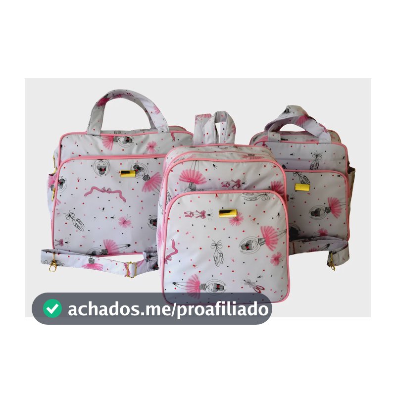 Kit de Bolsas Maternidade Rubi Baby Rosa Claro 3 Bailarina