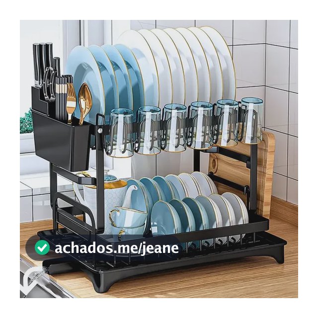 Organizador De Louças 2 Andares Inox Preto Para Cozinha Preto