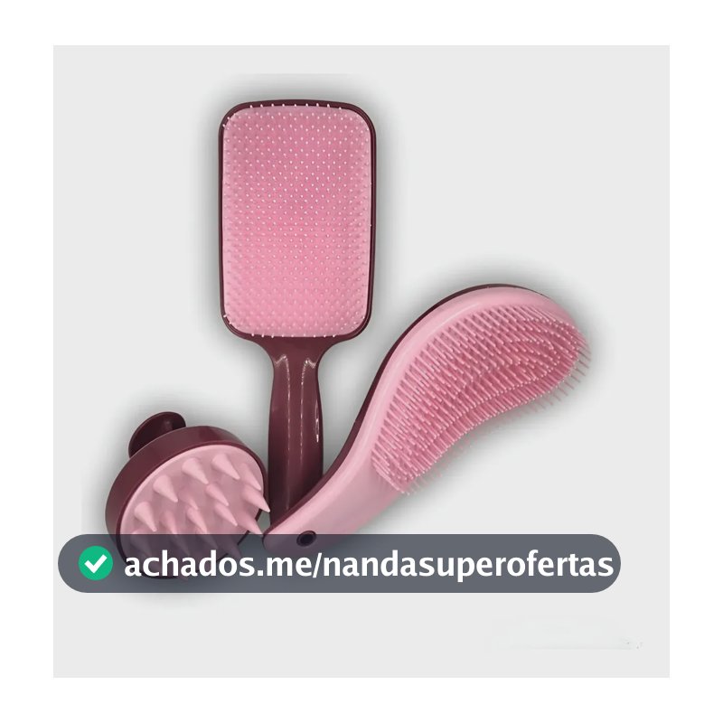Kit Escovas Trio Raquete Flex, Escova Mágica E Escova Massag Cor Açaí/Rosa Bebê
