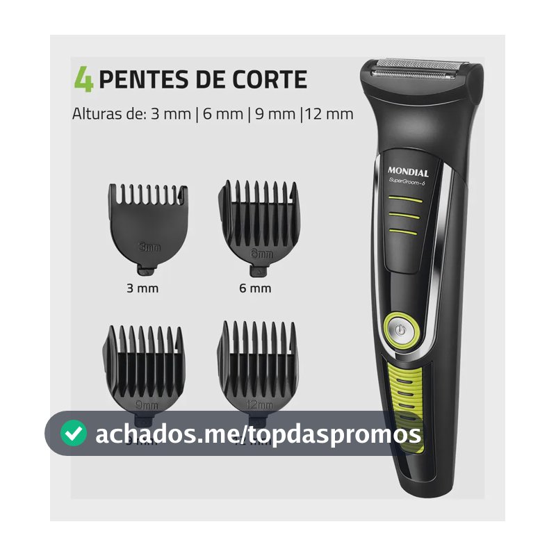 Cortador De Cabelo Mondial Super Groom 6 Bg-04 Melhor Categ Preto/verde
