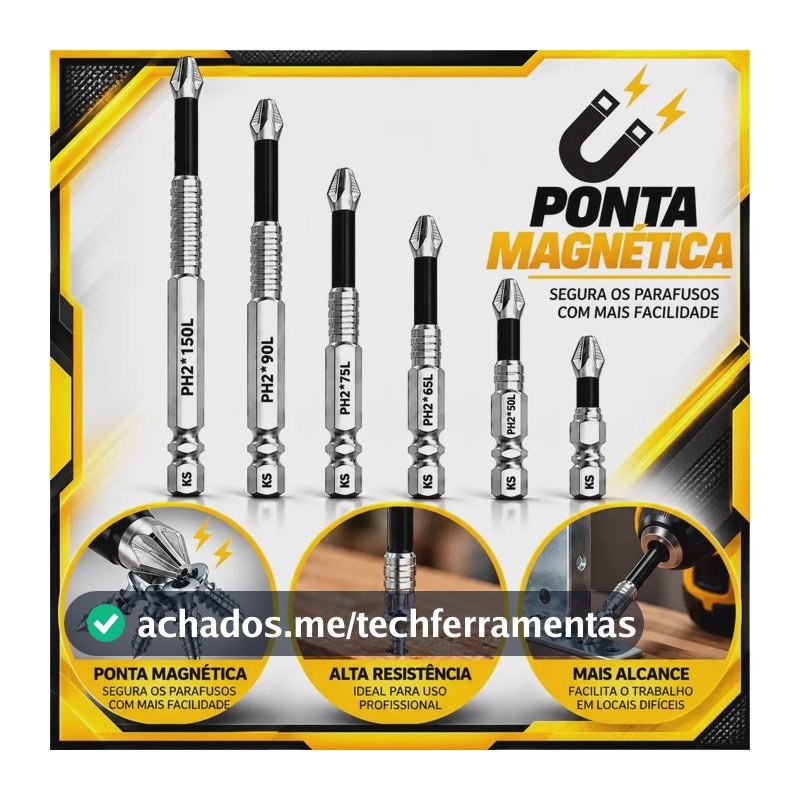 Kit 6 Bits Phillips Ph2 Magnético Longo Parafusadeira 1/4