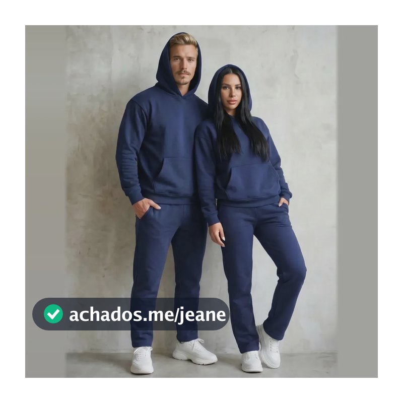 Conjunto Moletom Liso Unissex Flanelado Kit Blusa Frio Calça G Azul-marinho Liso