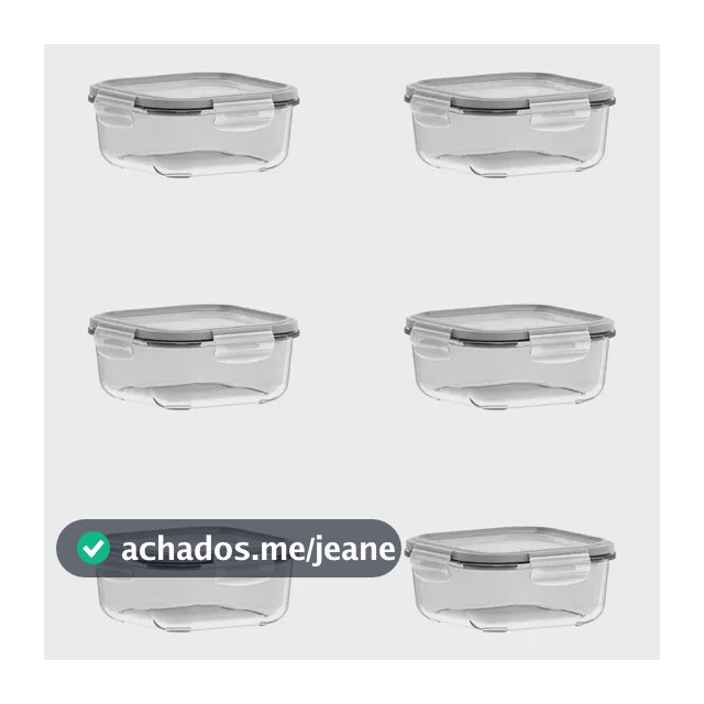 Conjunto De Potes 6 Peças Quadrados 830ml Com Tampa Hermética Cristalino Marinex
