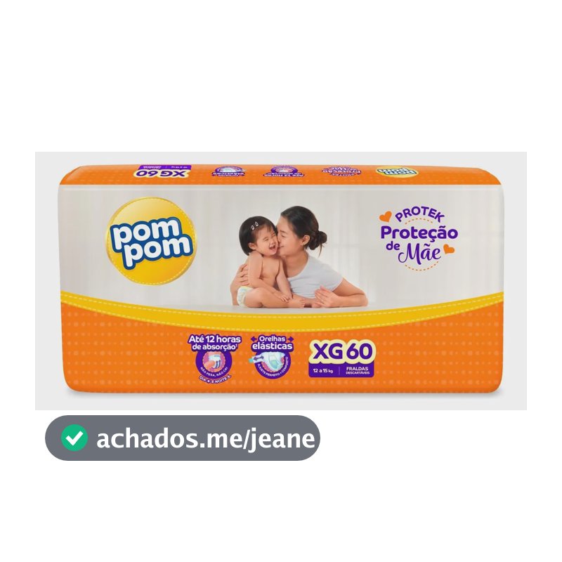 Fralda Pom Pom Protek XG Proteção de Mãe com 60 Unidades
