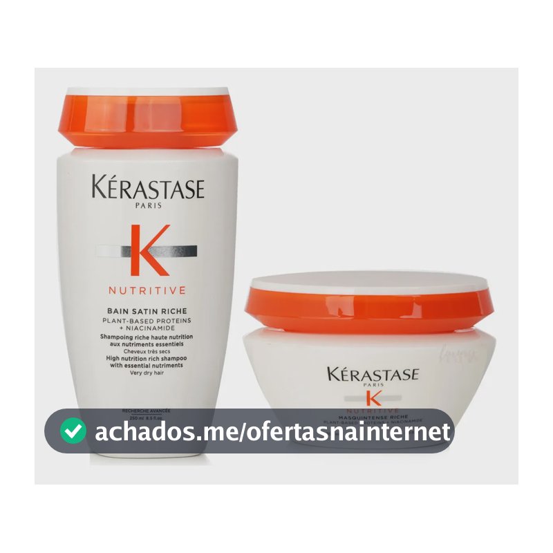 Nutritive Bain Satin Riche Shampoo 250ml + Masquintense Riche Máscara 200ml Kit Kérastase