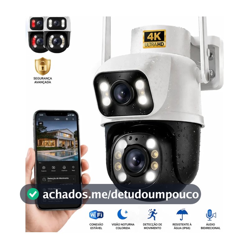 Câmera de Segurança Wi-Fi iCSee/Yoosee A28B 4K Dupla Lente Visão Noturna Colorida Full Hd Externa Prova D'água Ip66 Sensor Movimento Woosh