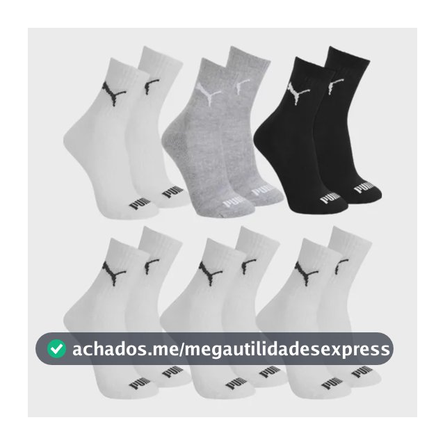 Kit 6x Pares Meia Esportiva Unisex Cano Médio Puma 4530/4795